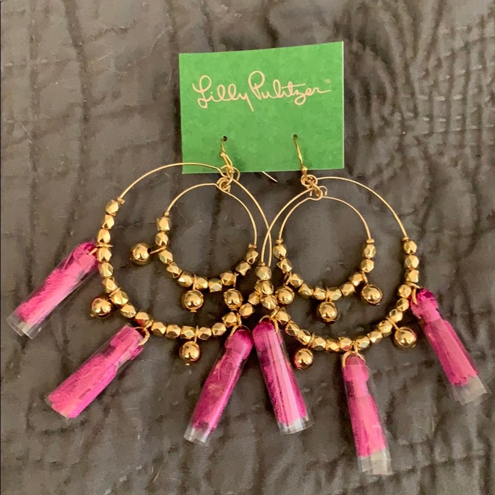 NWT Lilly Pulitzer Gold & Pink Tassel Earrings